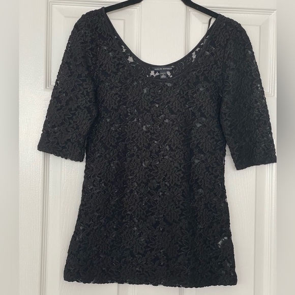 Banana Republic Black Sheer printed Top sz S | Floral Mesh Vintage sheer Blouse - Picture 2 of 6